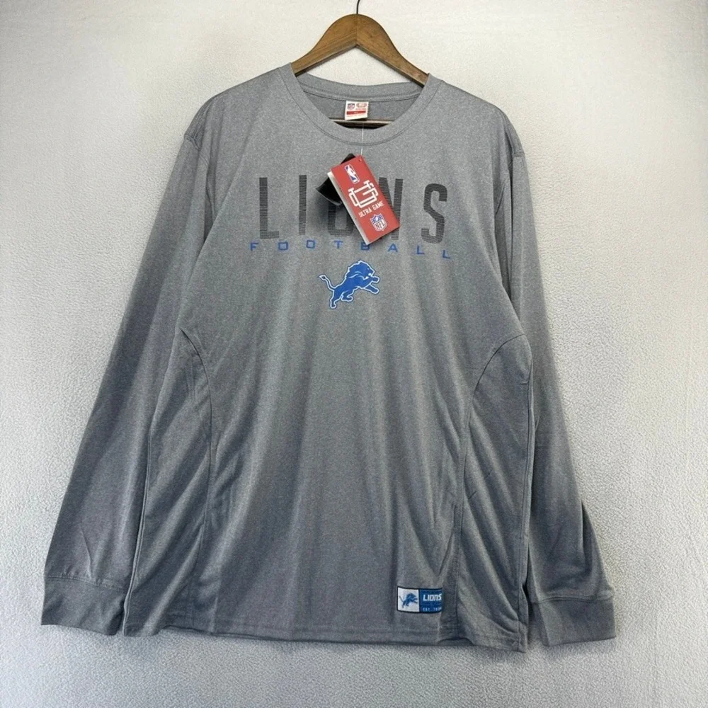 Detroit Lions Shirt Mens XL Gray Ultra Game Performance Lightweight Spellout NEW